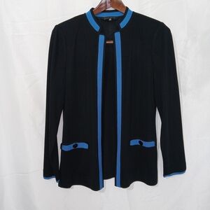 Ming Wang Jacket Cardigan XS Black Blue Stripe Open Front Career Mature